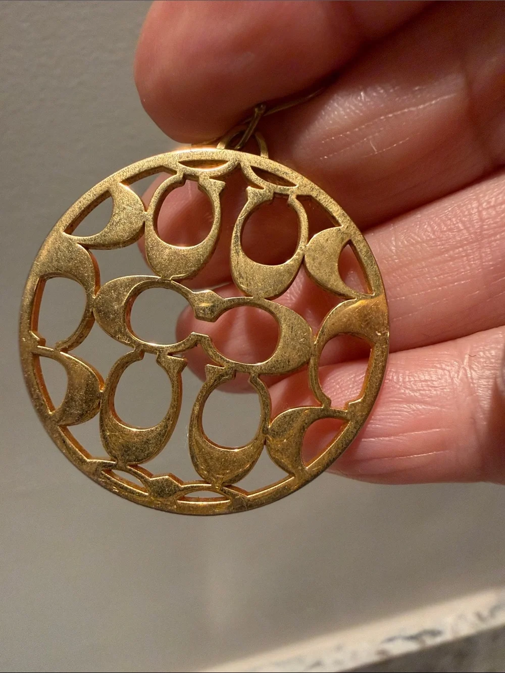 Coach Gold Openwork Signature Round Drop Earrings - Picture 2 of 2